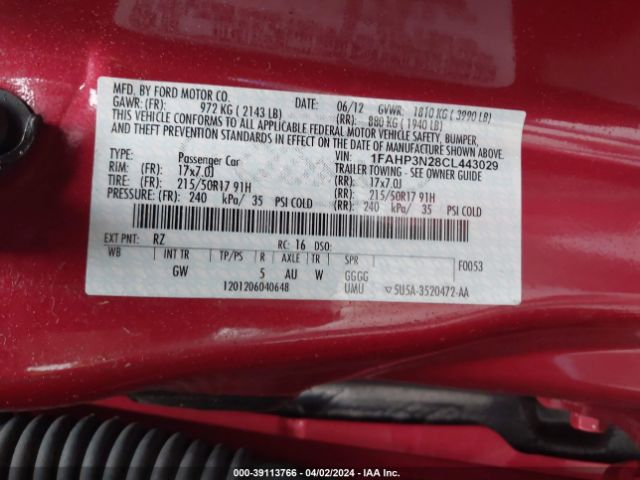 Photo 8 VIN: 1FAHP3N28CL443029 - FORD FOCUS 