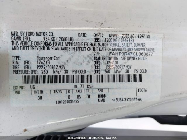 Photo 8 VIN: 1FAHP3R47CL363877 - FORD FOCUS 