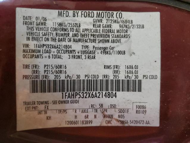 Photo 11 VIN: 1FAHP532X6A214804 - FORD TAURUS SE 