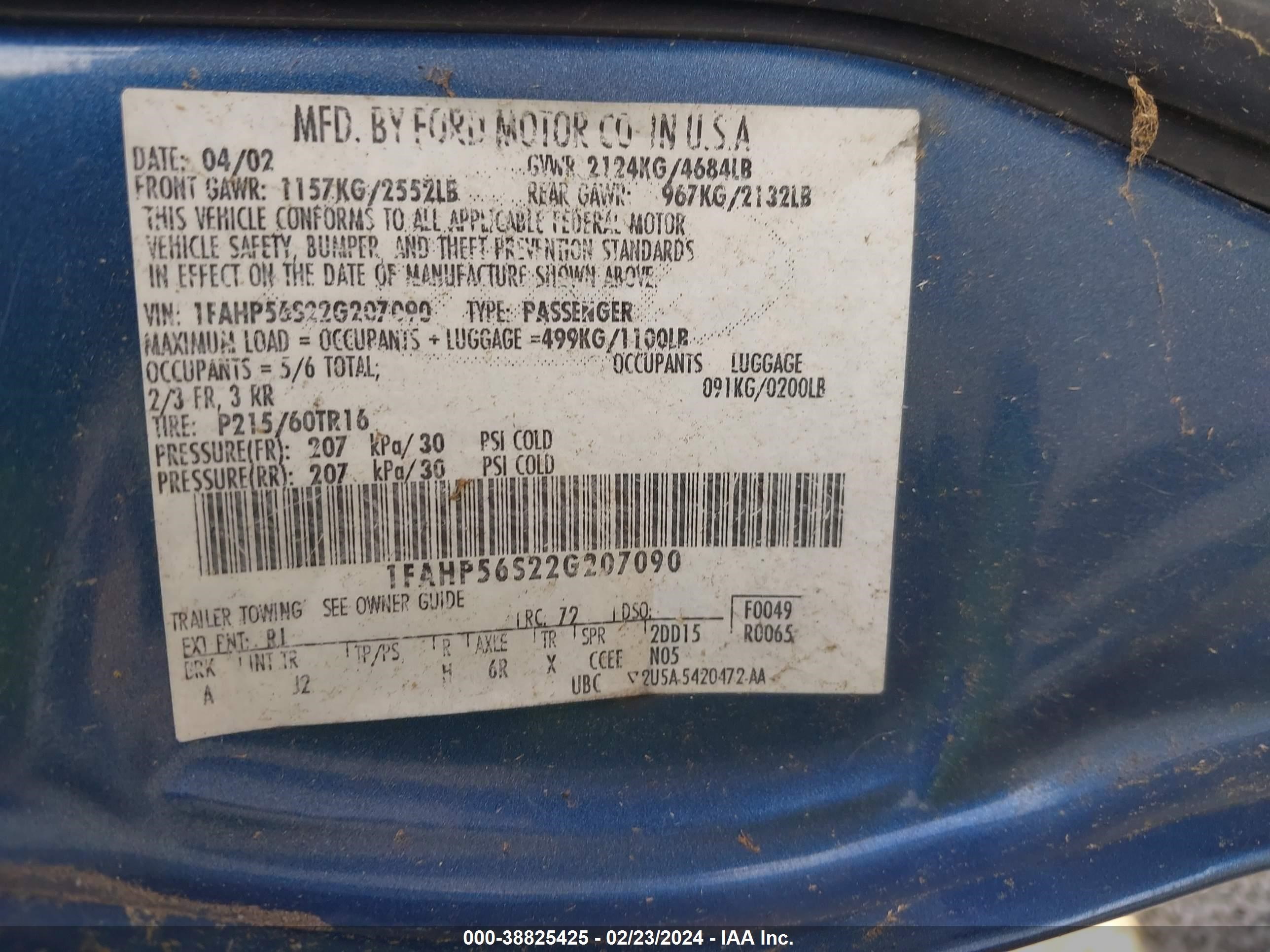 Photo 8 VIN: 1FAHP56S22G207090 - FORD TAURUS 