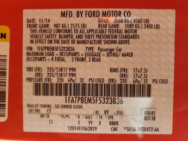 Photo 11 VIN: 1FATP8EM5F5323836 - FORD MUSTANG 