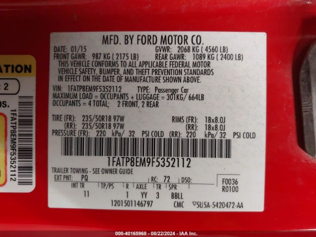 Photo 8 VIN: 1FATP8EM9F5352112 - FORD MUSTANG 