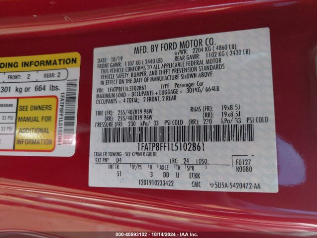 Photo 8 VIN: 1FATP8FF1L5102861 - FORD MUSTANG 