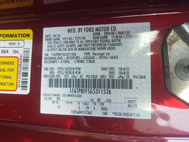 Photo 9 VIN: 1FATP8FF5G5311526 - FORD MUSTANG GT 