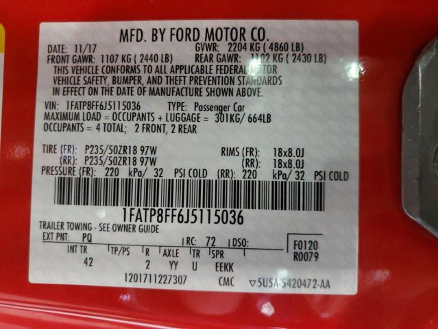 Photo 11 VIN: 1FATP8FF6J5115036 - FORD MUSTANG GT 