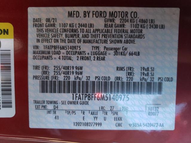 Photo 11 VIN: 1FATP8FF6M5140975 - FORD MUSTANG 