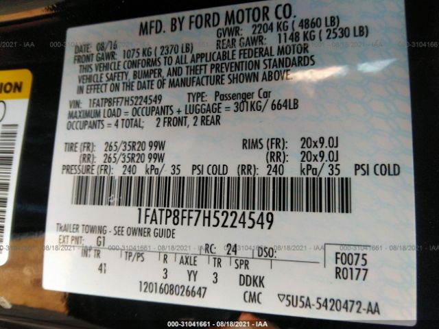 Photo 8 VIN: 1FATP8FF7H5224549 - FORD MUSTANG 