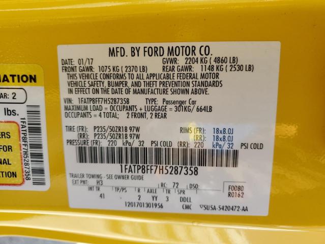 Photo 11 VIN: 1FATP8FF7H5287358 - FORD MUSTANG 