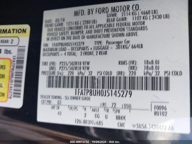 Photo 8 VIN: 1FATP8UH0J5145279 - FORD MUSTANG 