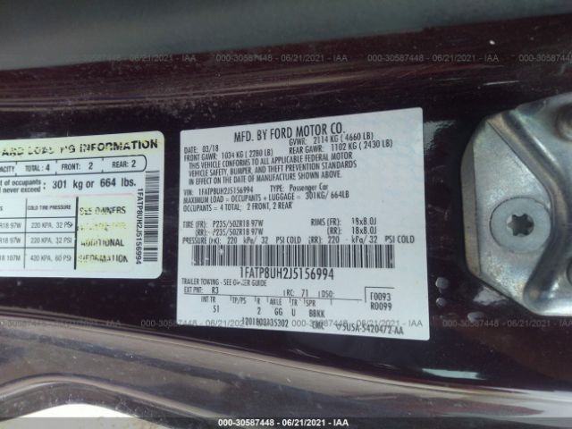 Photo 8 VIN: 1FATP8UH2J5156994 - FORD MUSTANG 