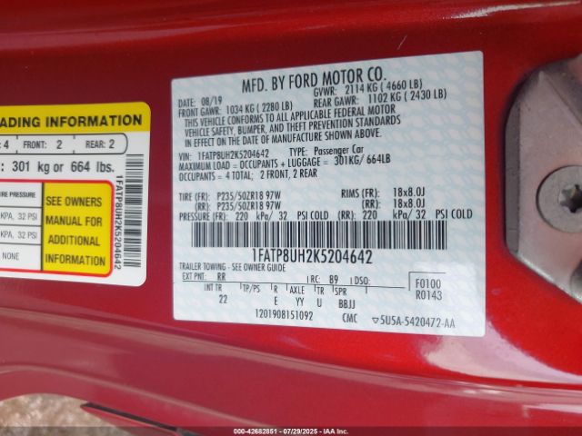 Photo 8 VIN: 1FATP8UH2K5204642 - FORD MUSTANG 