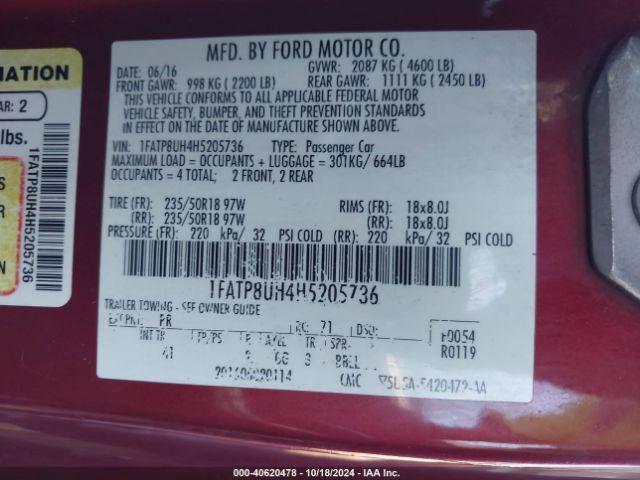 Photo 8 VIN: 1FATP8UH4H5205736 - FORD MUSTANG 