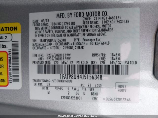 Photo 8 VIN: 1FATP8UH4J5156348 - FORD MUSTANG 