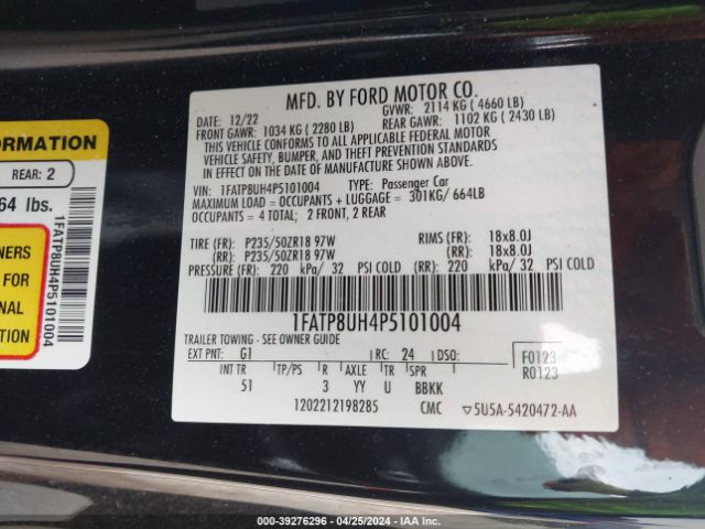 Photo 8 VIN: 1FATP8UH4P5101004 - FORD MUSTANG 