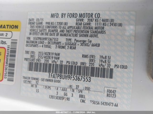 Photo 8 VIN: 1FATP8UH9F5367553 - FORD MUSTANG 