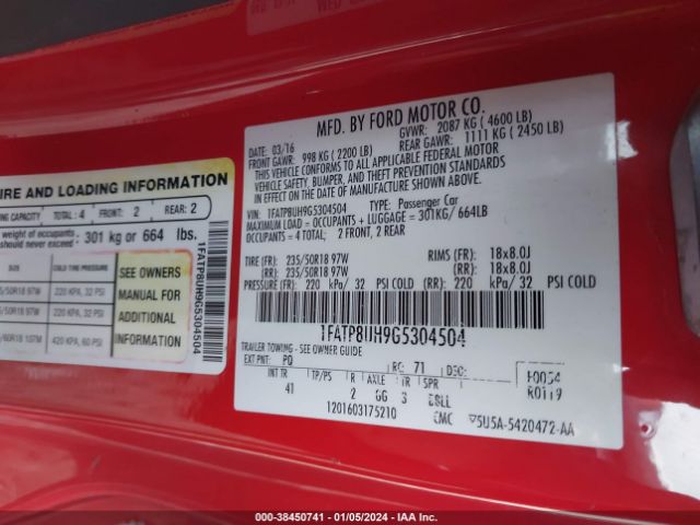 Photo 8 VIN: 1FATP8UH9G5304504 - FORD MUSTANG 