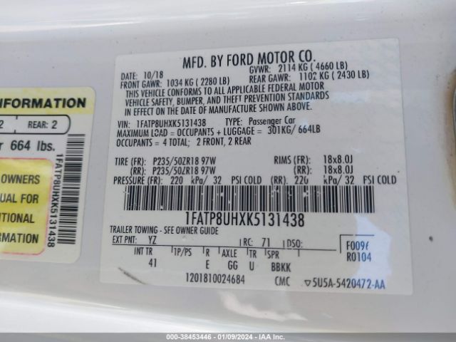 Photo 8 VIN: 1FATP8UHXK5131438 - FORD MUSTANG 