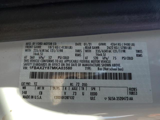 Photo 12 VIN: 1FBAX2Y87MKA03580 - FORD TRANSIT 