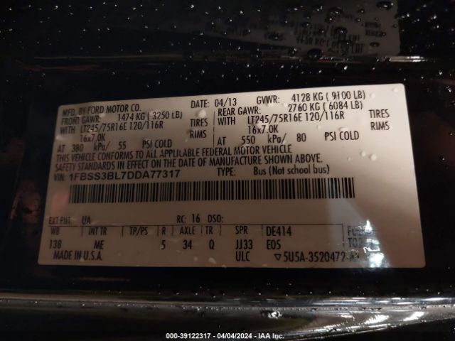 Photo 8 VIN: 1FBSS3BL7DDA77317 - FORD E-350 SUPER DUTY 