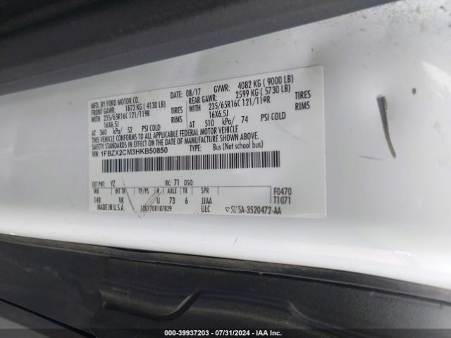 Photo 8 VIN: 1FBZX2CM3HKB50850 - FORD TRANSIT 