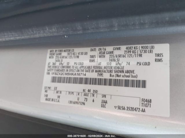 Photo 8 VIN: 1FBZX2CM5HKA16714 - FORD TRANSIT-350 