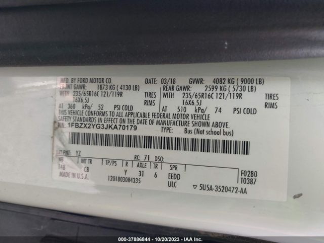 Photo 8 VIN: 1FBZX2YG3JKA70179 - FORD TRANSIT-350 