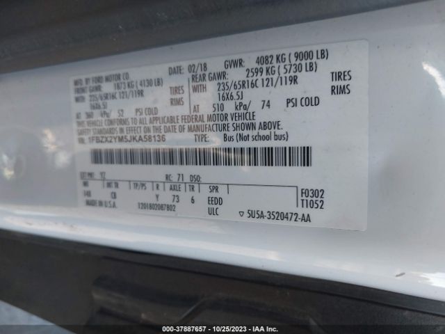 Photo 8 VIN: 1FBZX2YM5JKA58136 - FORD TRANSIT-350 