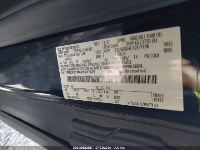 Photo 8 VIN: 1FBZX2YM6JKA37439 - FORD TRANSIT 