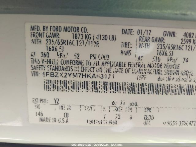 Photo 8 VIN: 1FBZX2YM7HKA63171 - FORD TRANSIT 