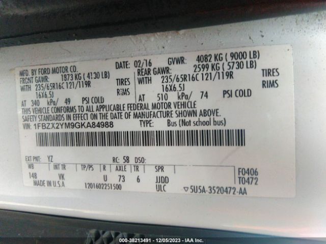 Photo 8 VIN: 1FBZX2YM9GKA84988 - FORD TRANSIT-350 