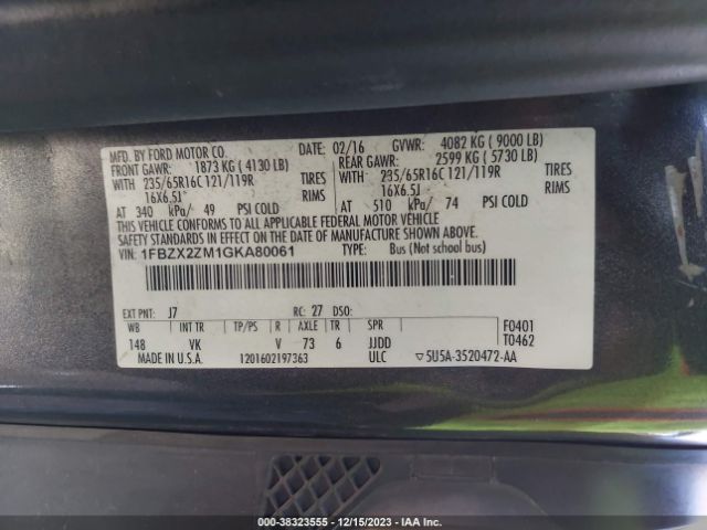 Photo 8 VIN: 1FBZX2ZM1GKA80061 - FORD TRANSIT-350 