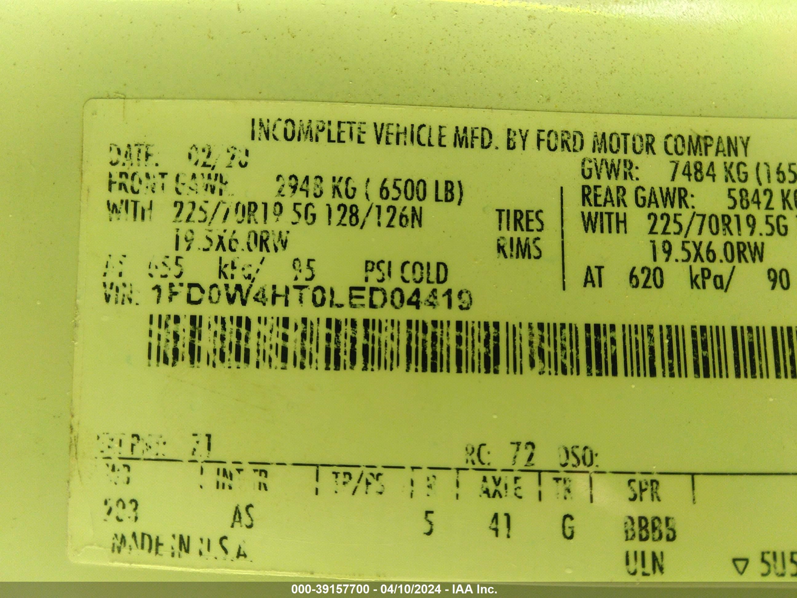 Photo 7 VIN: 1FD0W4HT0LED04419 - FORD NULL 