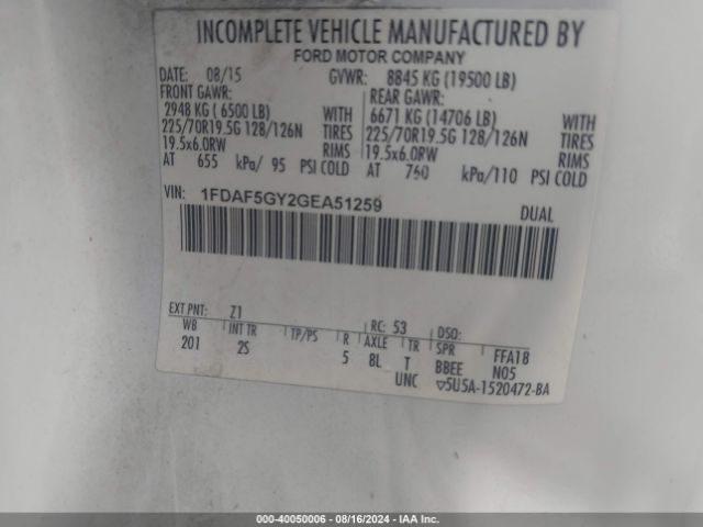 Photo 8 VIN: 1FDAF5GY2GEA51259 - FORD F-550 