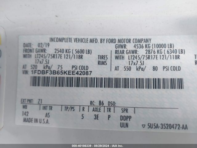 Photo 8 VIN: 1FDBF3B65KEE42087 - FORD F-350 