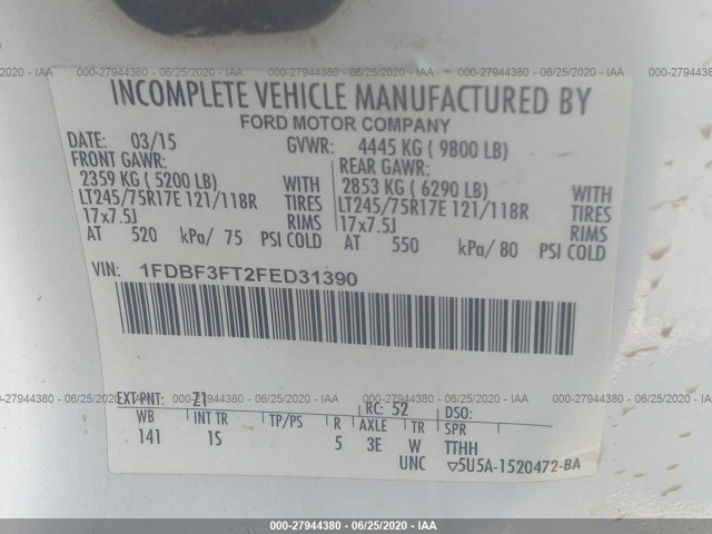 Photo 8 VIN: 1FDBF3FT2FED31390 - FORD SUPER DUTY F-350 SRW 