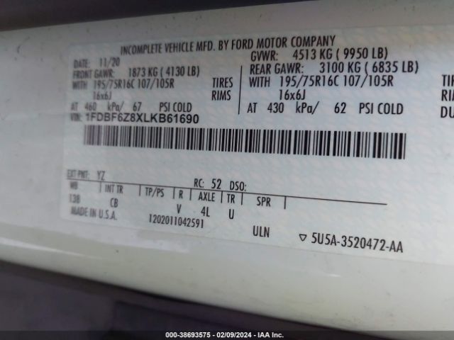 Photo 8 VIN: 1FDBF6Z8XLKB61690 - FORD TRANSIT-350 CAB 