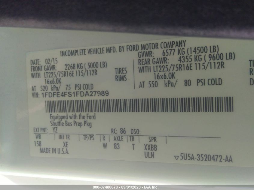 Photo 8 VIN: 1FDFE4FS1FDA27989 - FORD NULL 