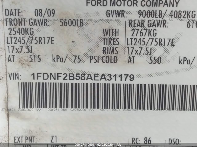 Photo 8 VIN: 1FDNF2B58AEA31179 - FORD SUPER DUTY F-250 