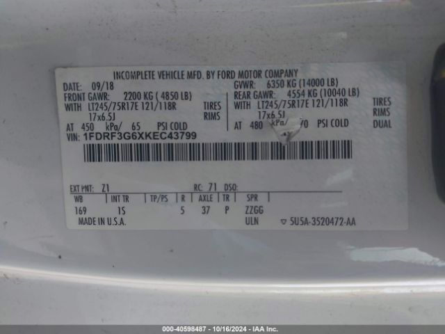 Photo 8 VIN: 1FDRF3G6XKEC43799 - FORD F-350 