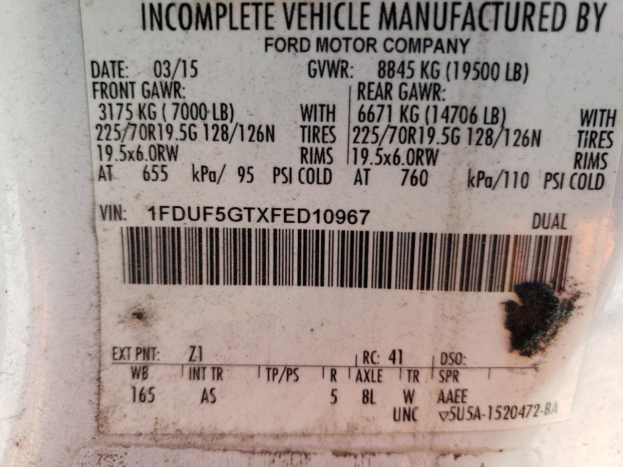 Photo 9 VIN: 1FDUF5GTXFED10967 - FORD F550 