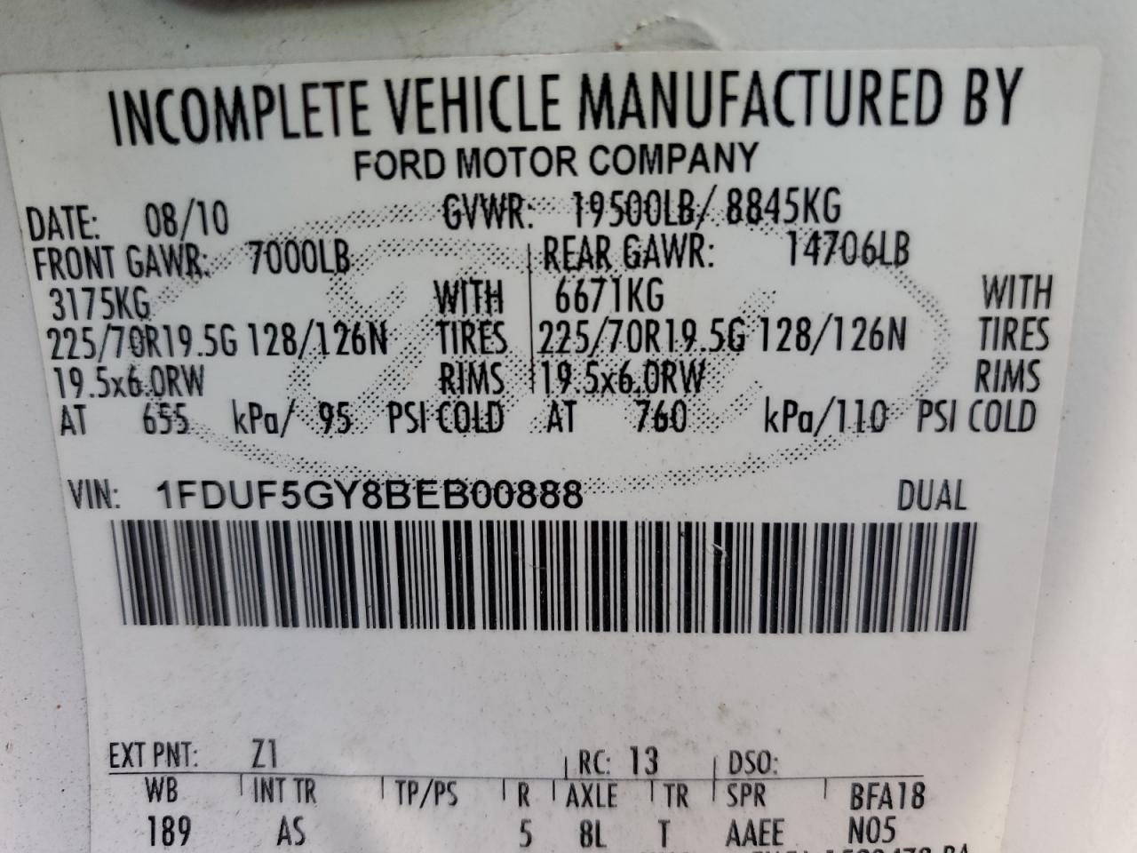 Photo 12 VIN: 1FDUF5GY8BEB00888 - FORD F550 