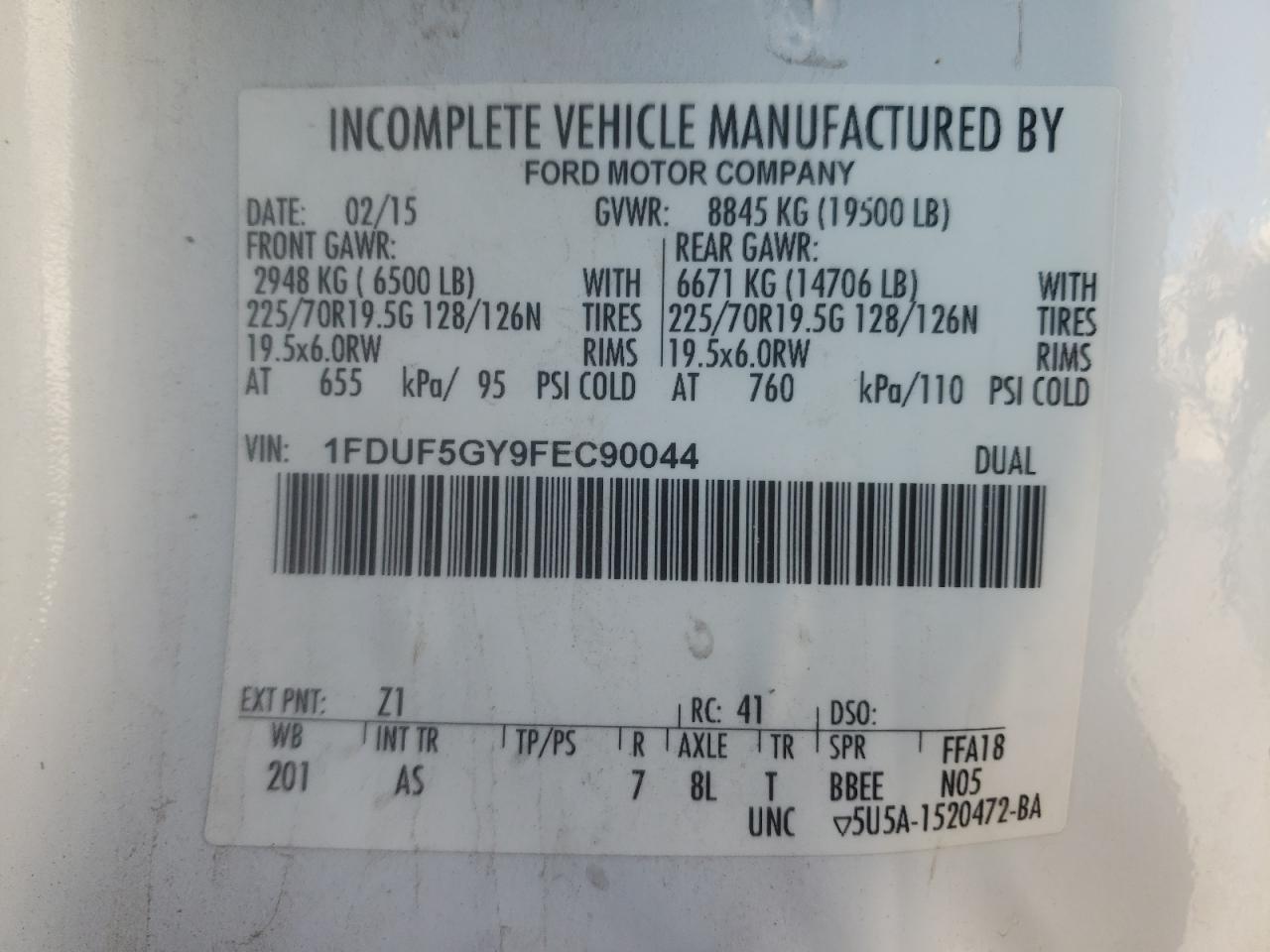 Photo 12 VIN: 1FDUF5GY9FEC90044 - FORD F550 