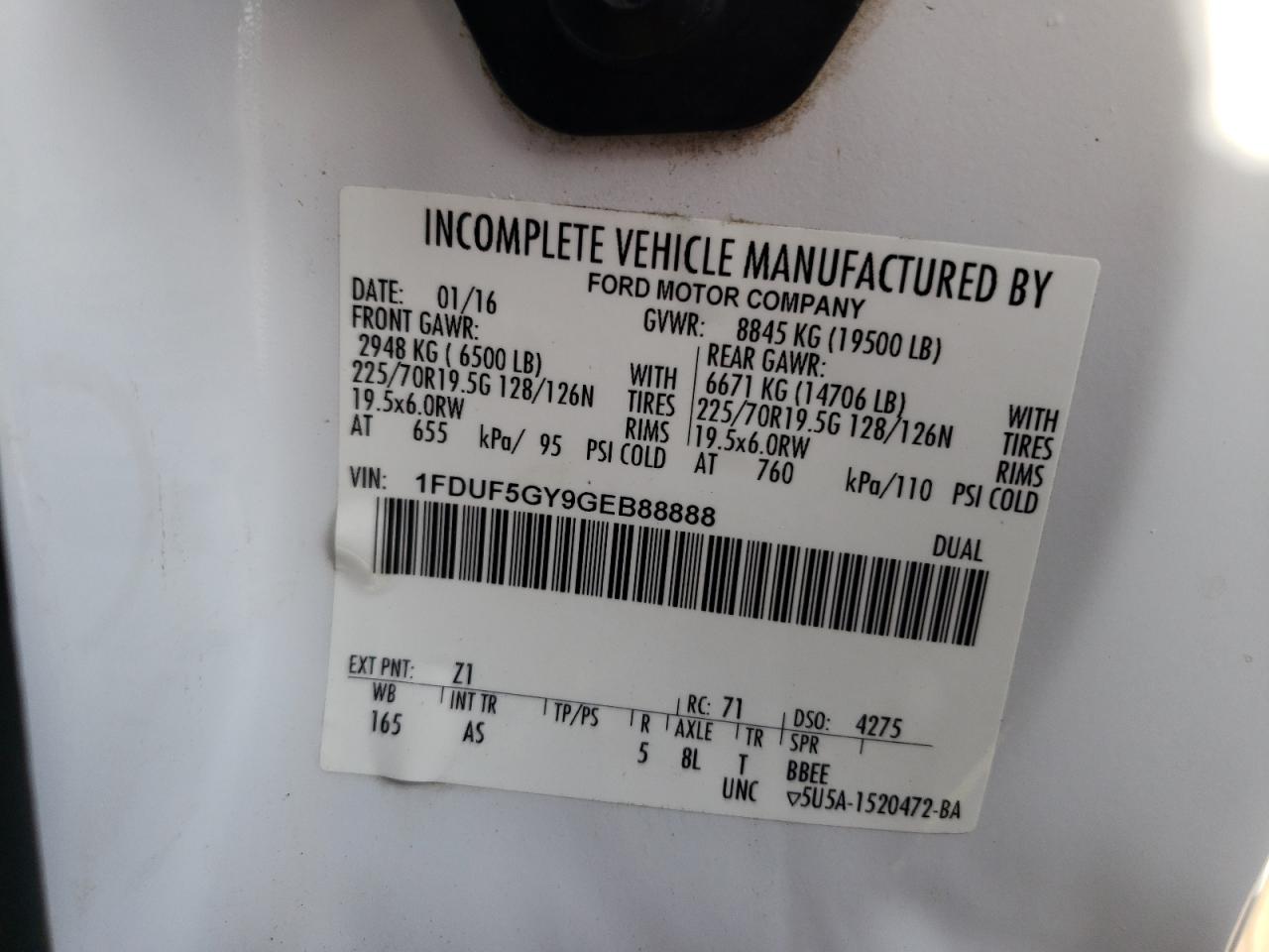 Photo 11 VIN: 1FDUF5GY9GEB88888 - FORD F550 