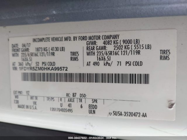 Photo 8 VIN: 1FDYR5ZM0HKA99572 - FORD TRANSIT-250 CAB 