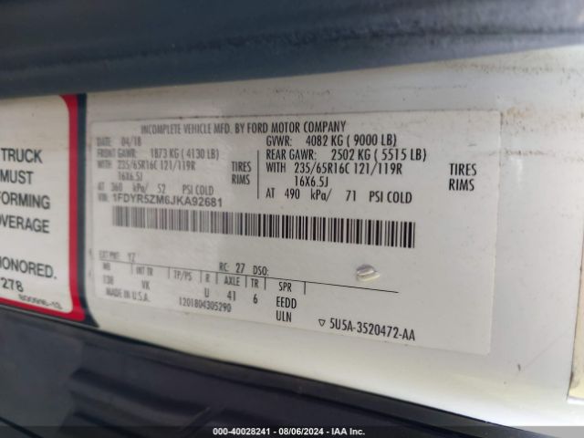 Photo 8 VIN: 1FDYR5ZM6JKA92681 - FORD TRANSIT 