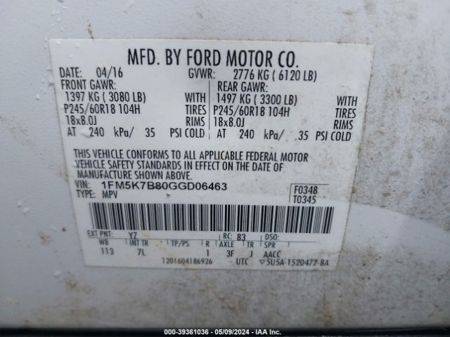 Photo 8 VIN: 1FM5K7B80GGD06463 - FORD EXPLORER 