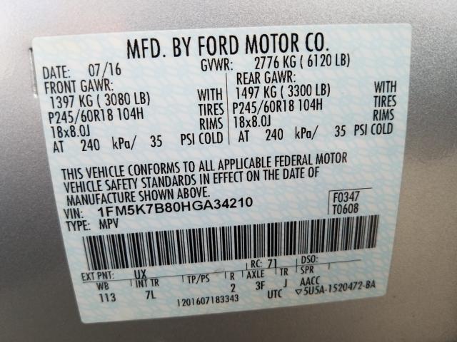 Photo 9 VIN: 1FM5K7B80HGA34210 - FORD EXPLORER 