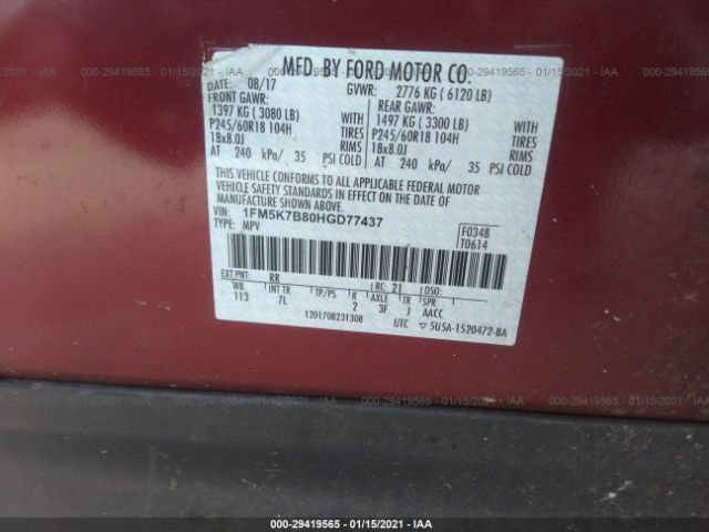 Photo 8 VIN: 1FM5K7B80HGD77437 - FORD EXPLORER 