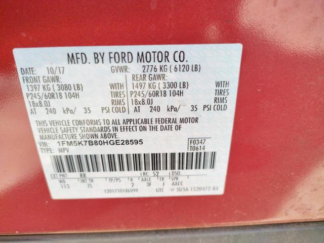 Photo 9 VIN: 1FM5K7B80HGE28595 - FORD EXPLORER 