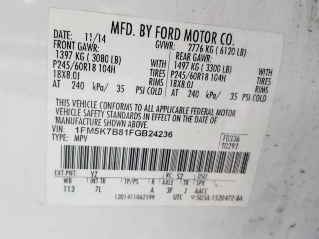 Photo 9 VIN: 1FM5K7B81FGB24236 - FORD EXPLORER 